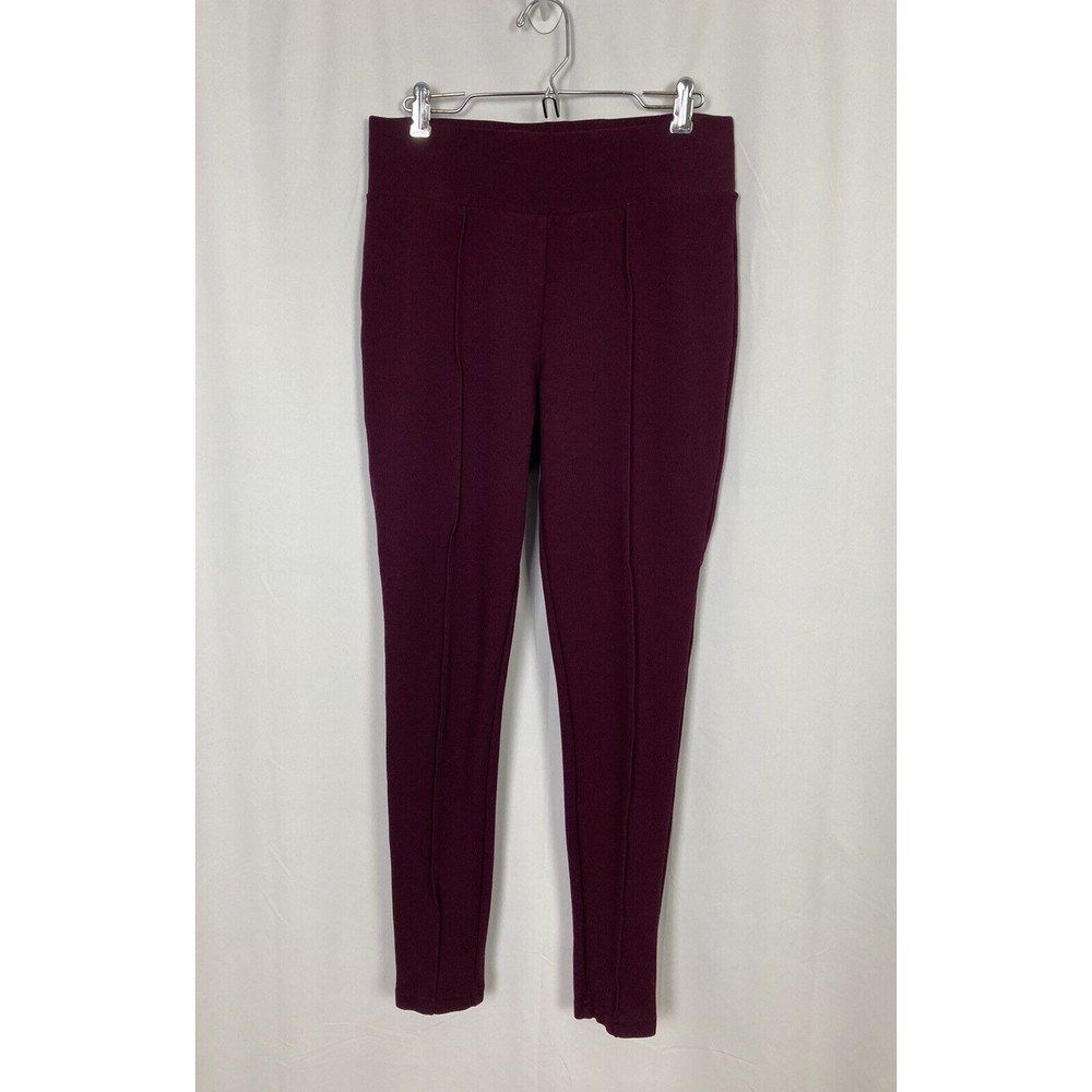 Seven7 Women Sz Small Burgundy Seamed Skinny Pull On Stretch Ponte Leggings EUC